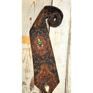 Vintage 1993 Looney Tunes Characters Mania Paisley Print 100% Silk Made in Korea